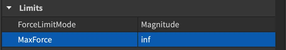 Значение inf для параметра MaxForce